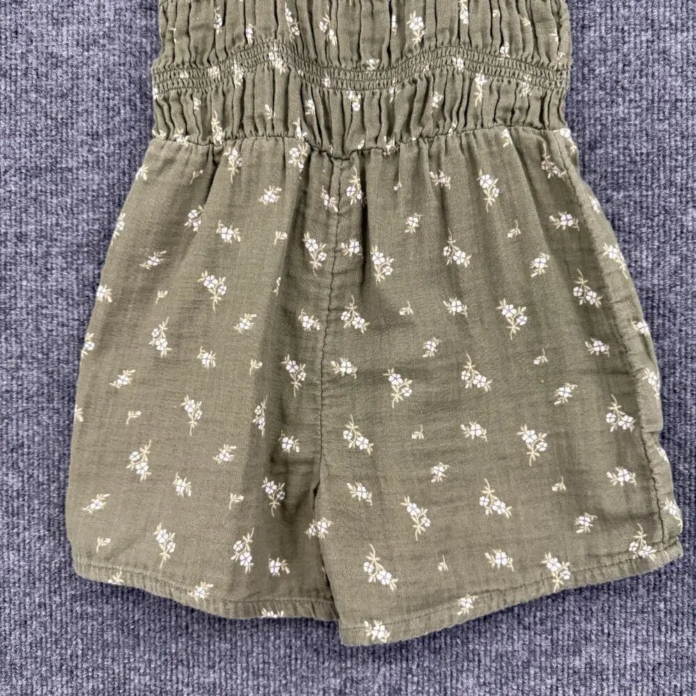Old Navy Girls Smocked Sleeveless Romper Size 5T Green Gauzy Ditsy Foral